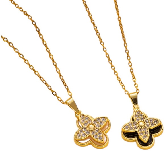 BLACK SHELL CLOVER Titanium Steel 18K Gold Plated Necklaces GOLD - Picture 3 of 3